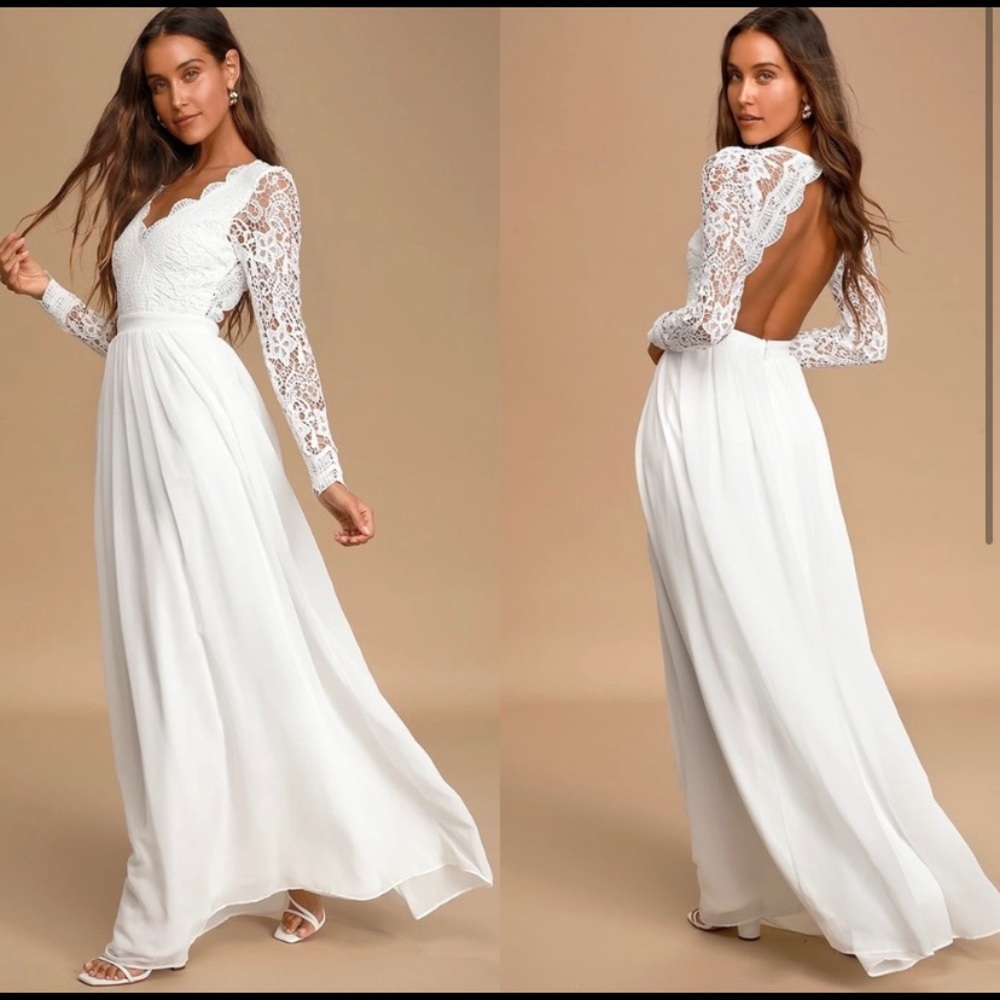 Lulus | Awaken My Love White Long Sleeve Lace Maxi Dress